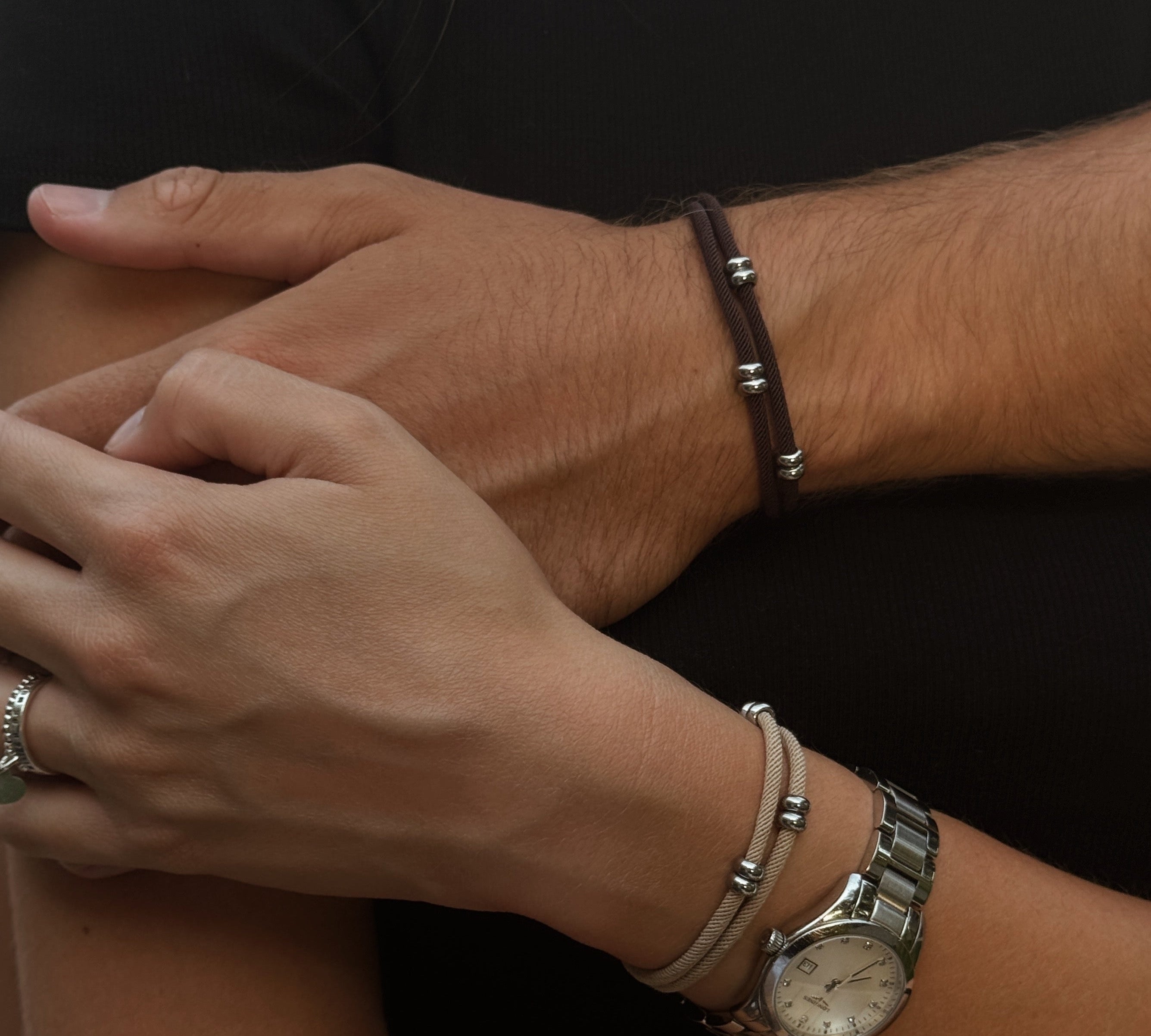 Bracelets communs en cordon beige et marron mixtes