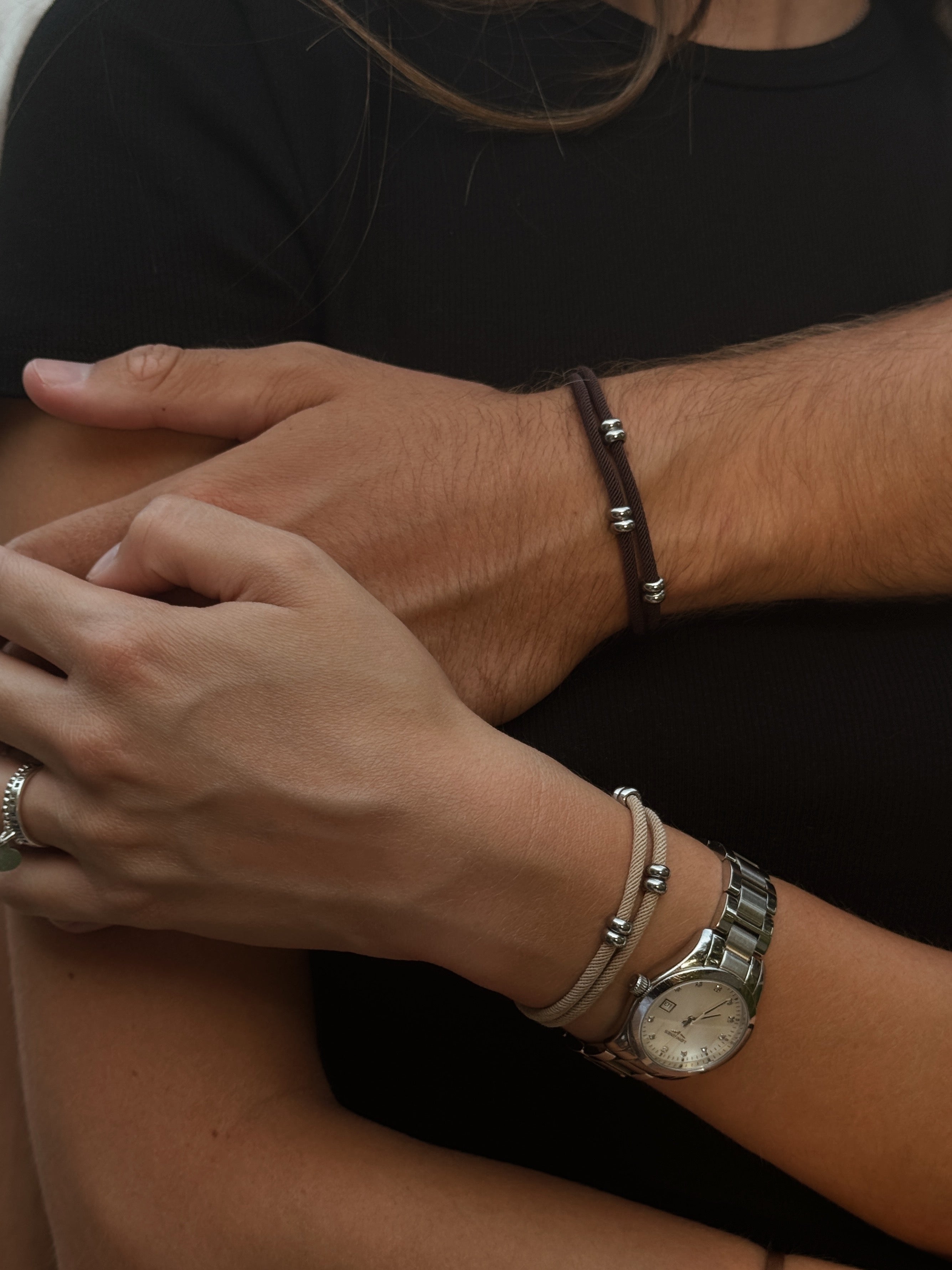 Bracelets communs en cordon beige et marron mixtes