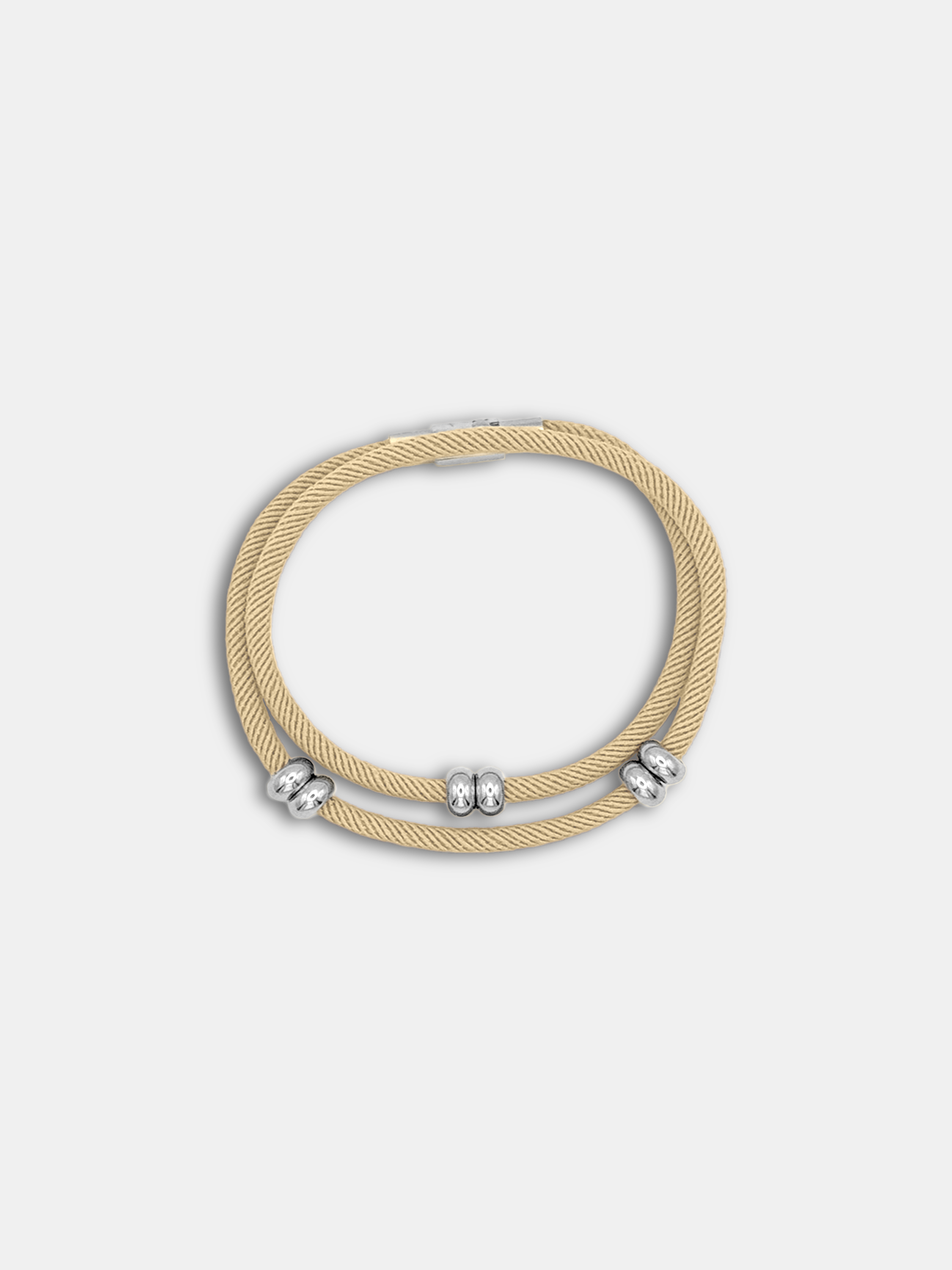 Bracelet cordon Bliss Beige avec perles argentées mobiles - AGALINO fait main en Provence