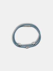 Bracelet cordon Bleu Gris avec perles argentées mobiles - AGALINO fait main en Provence