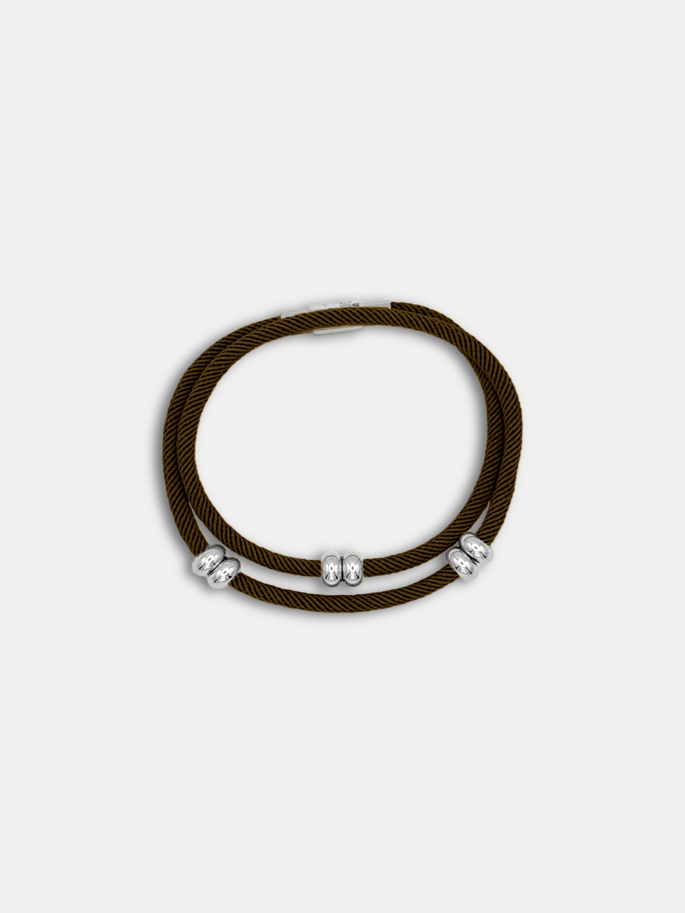 Bracelet cordon Bliss Marron avec perles argentées mobiles - AGALINO fait main en Provence