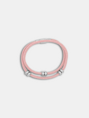 Bracelet cordon Bliss Rose Poudré avec perles argentées mobiles - AGALINO fait main en Provence