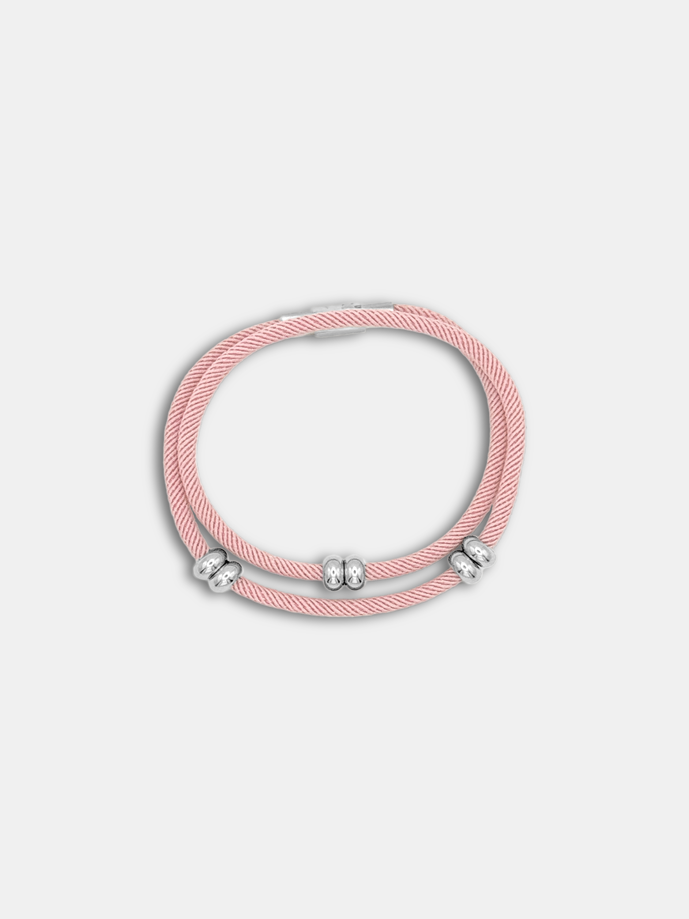 Bracelet cordon Bliss Rose Poudré avec perles argentées mobiles - AGALINO fait main en Provence