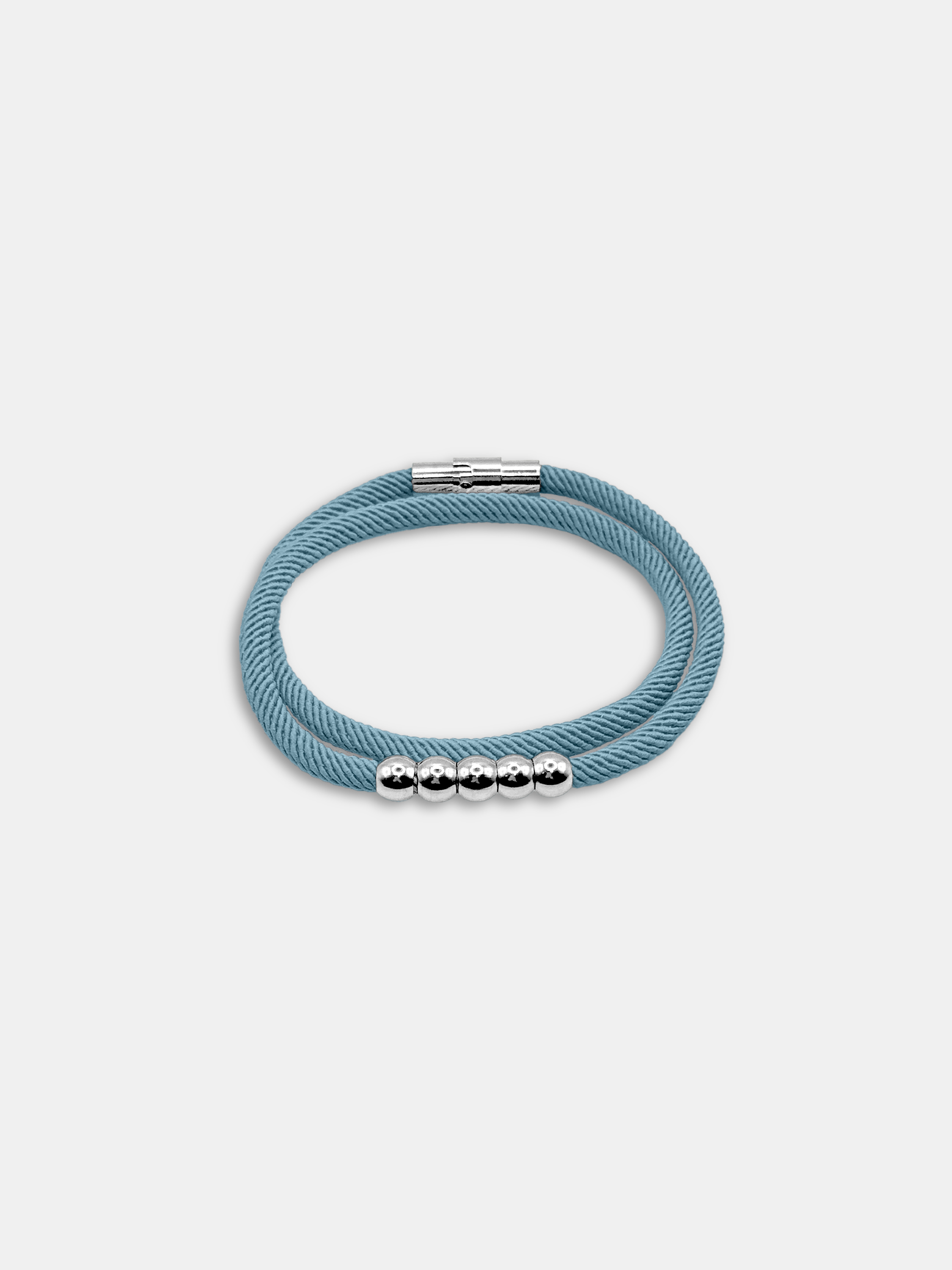 Détail du bracelet cordon Five Bleu Gris waterproof - Bijou artisanal AGALINO