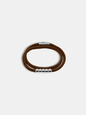 Détail du bracelet cordon Five Marron waterproof - Bijou artisanal AGALINO