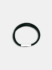 Bracelet cordon Link Noir avec fermoir rectangulaire argenté - Symbole de lien AGALINO