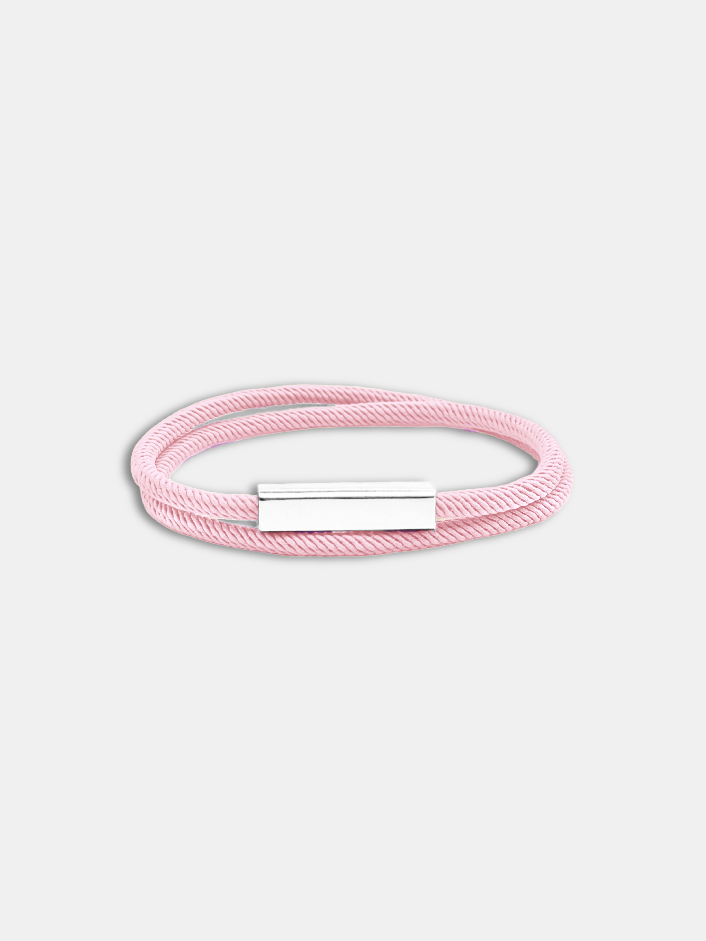 Détail du bracelet cordon Link Rose Pastel fermoir argenté waterproof - Bijou artisanal AGALINO