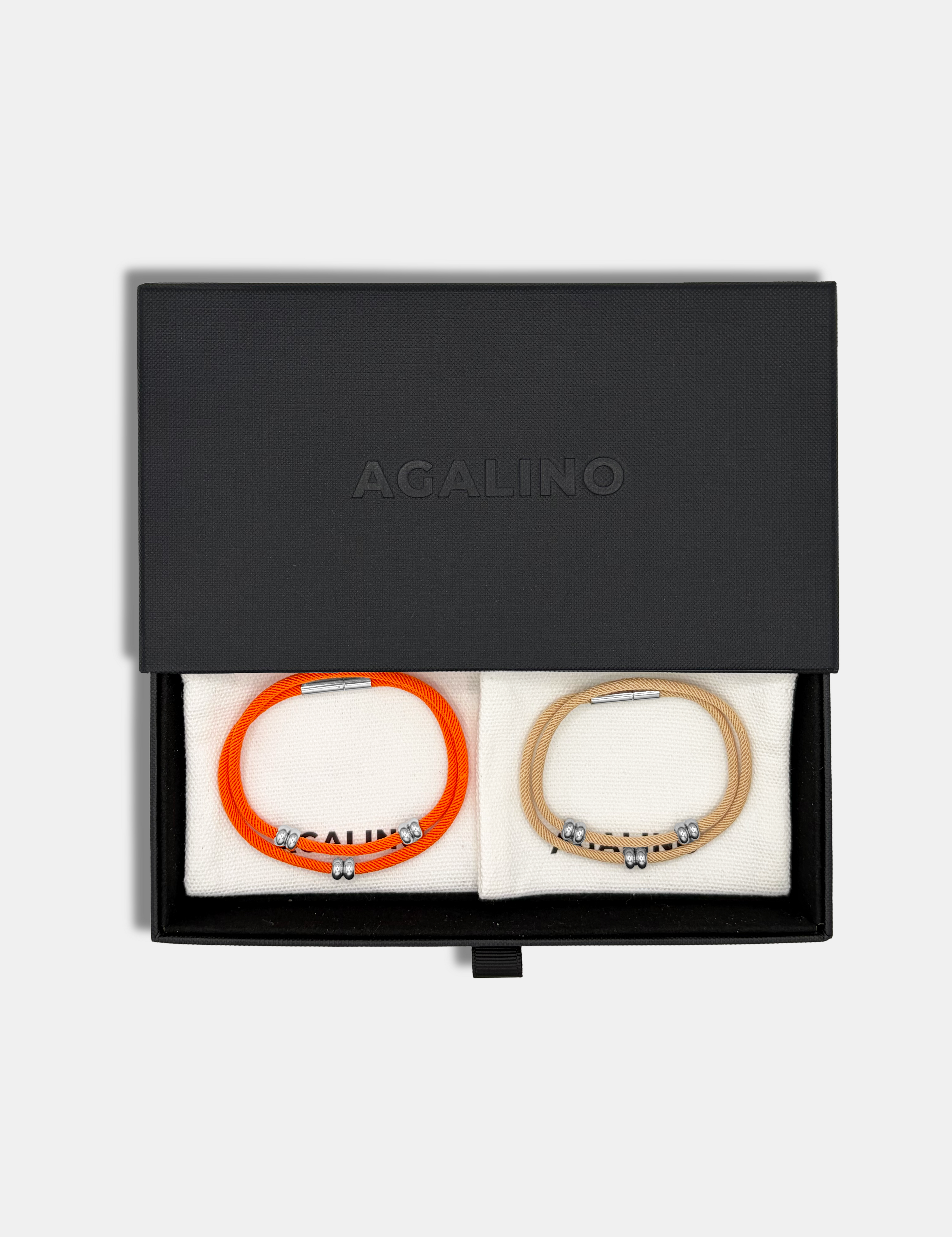 Coffret Duo de bracelets cordons assortis pour couple - Modèle Bliss - Cadeau symbolique fait main en France par AGALINO