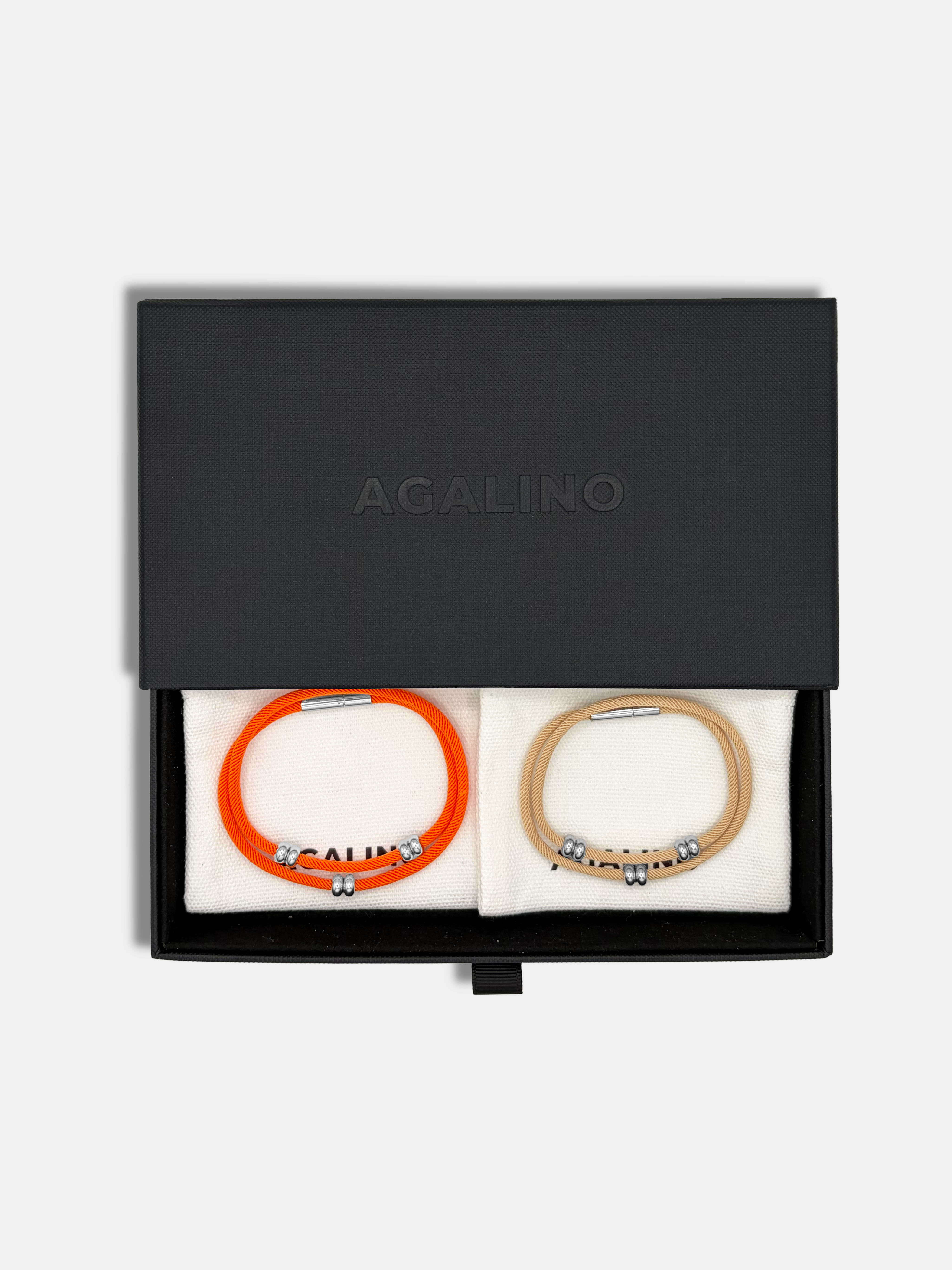 Coffret Duo de bracelets cordons assortis pour couple - Modèle Bliss - Cadeau symbolique fait main en France par AGALINO