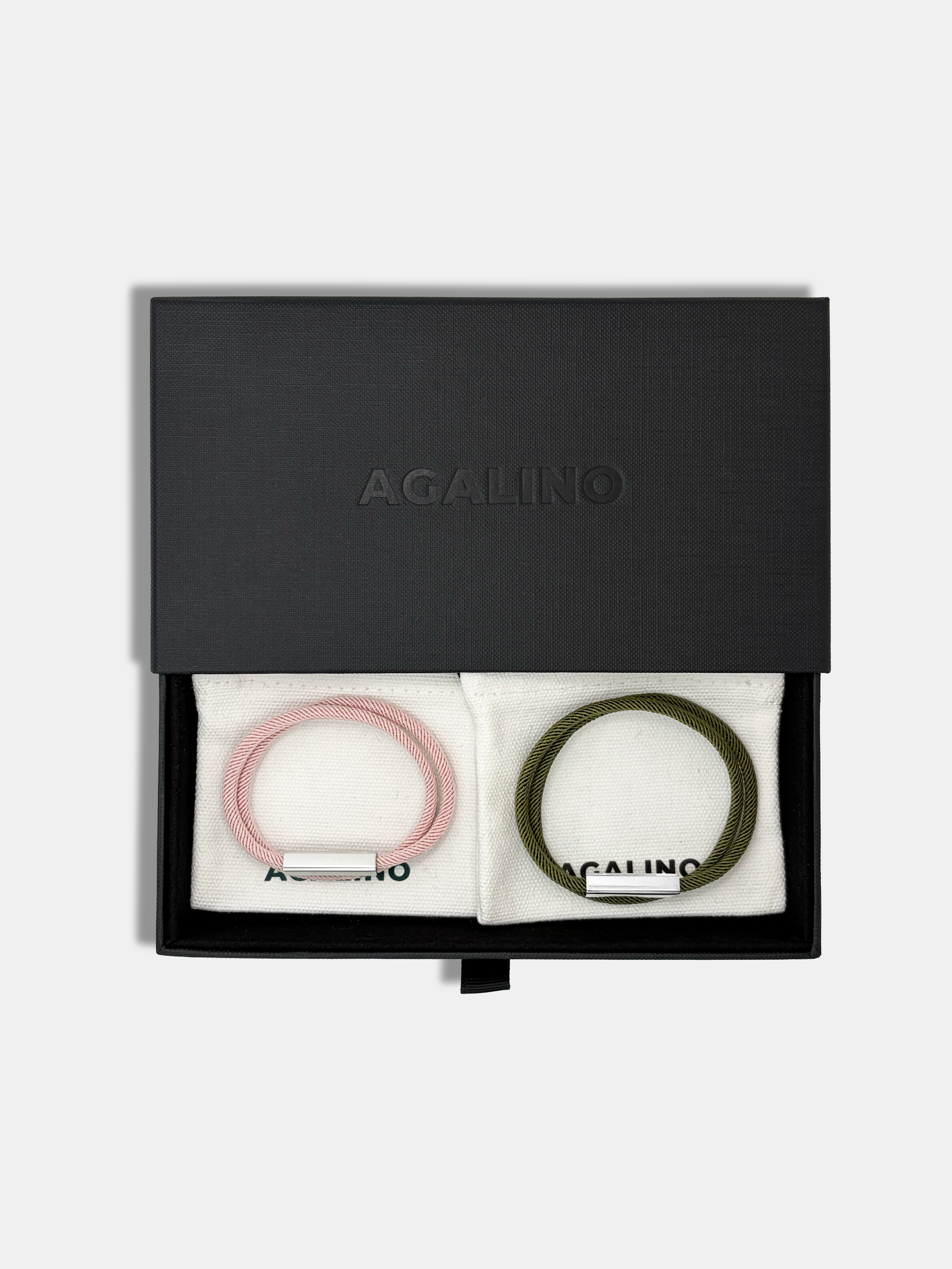 Coffret Duo de bracelets cordons assortis pour couple - Modèle Link - Cadeau symbolique fait main en France par AGALINO