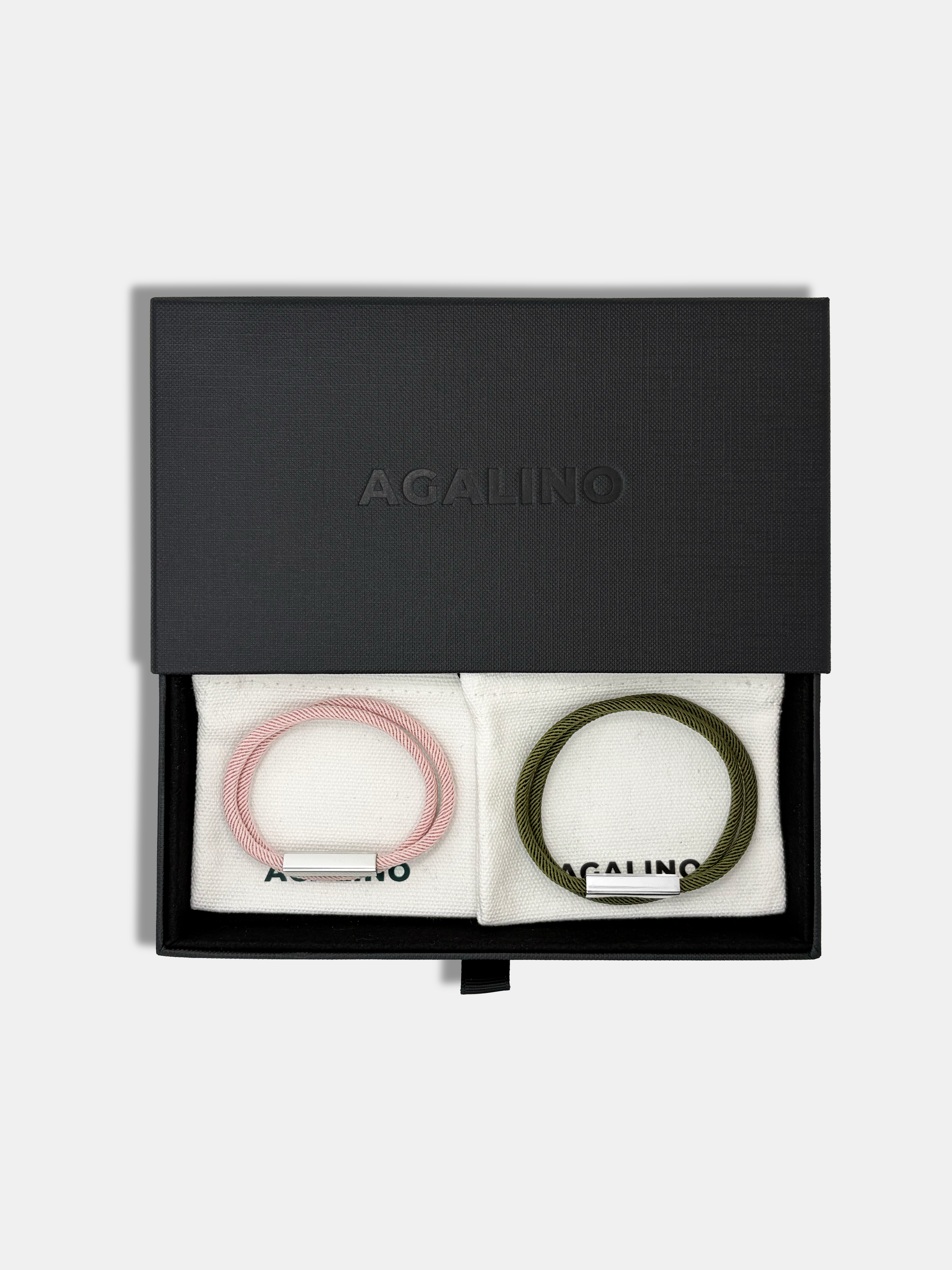 Coffret Duo de bracelets cordons assortis pour couple - Modèle Link - Cadeau symbolique assemblé main en France par AGALINO
