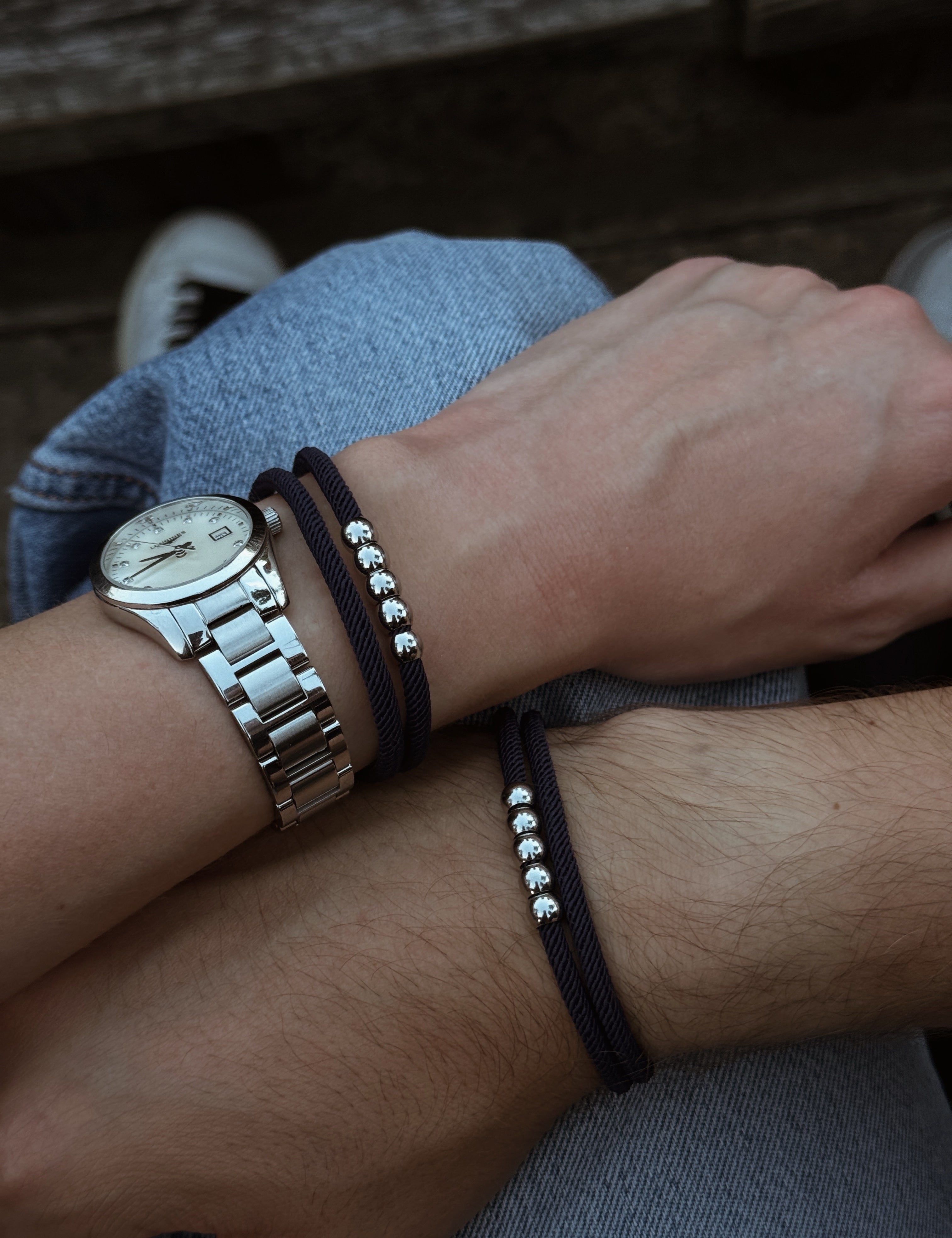 duo de bracelets cordon assortis bleu nuit modèle Five de AGALINO